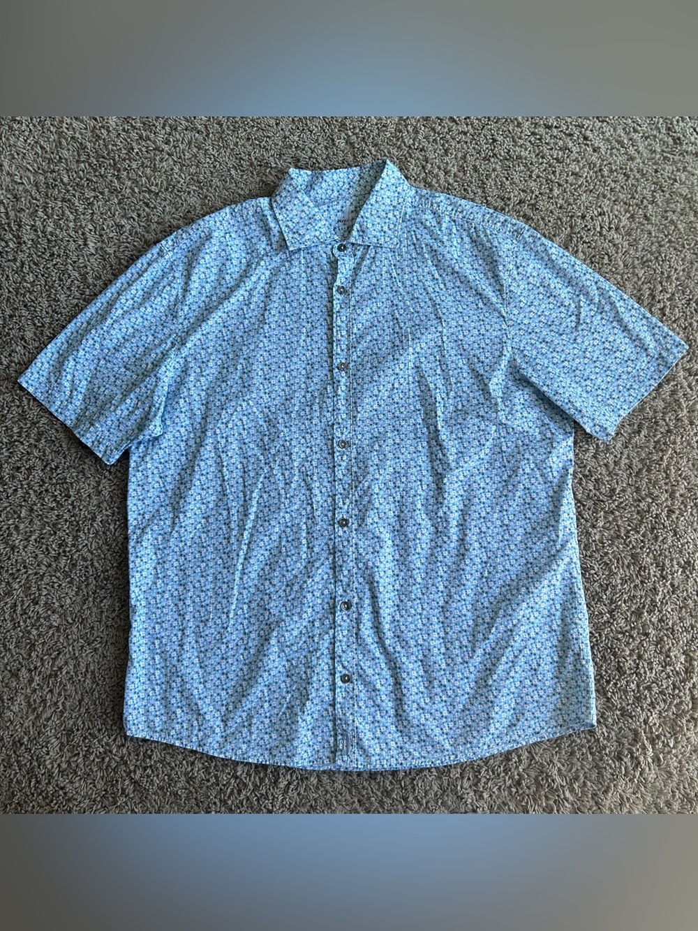 Johnnie-O Featherweight Polo Mens Large Blue Floral Garden Button Up Golf Shirt